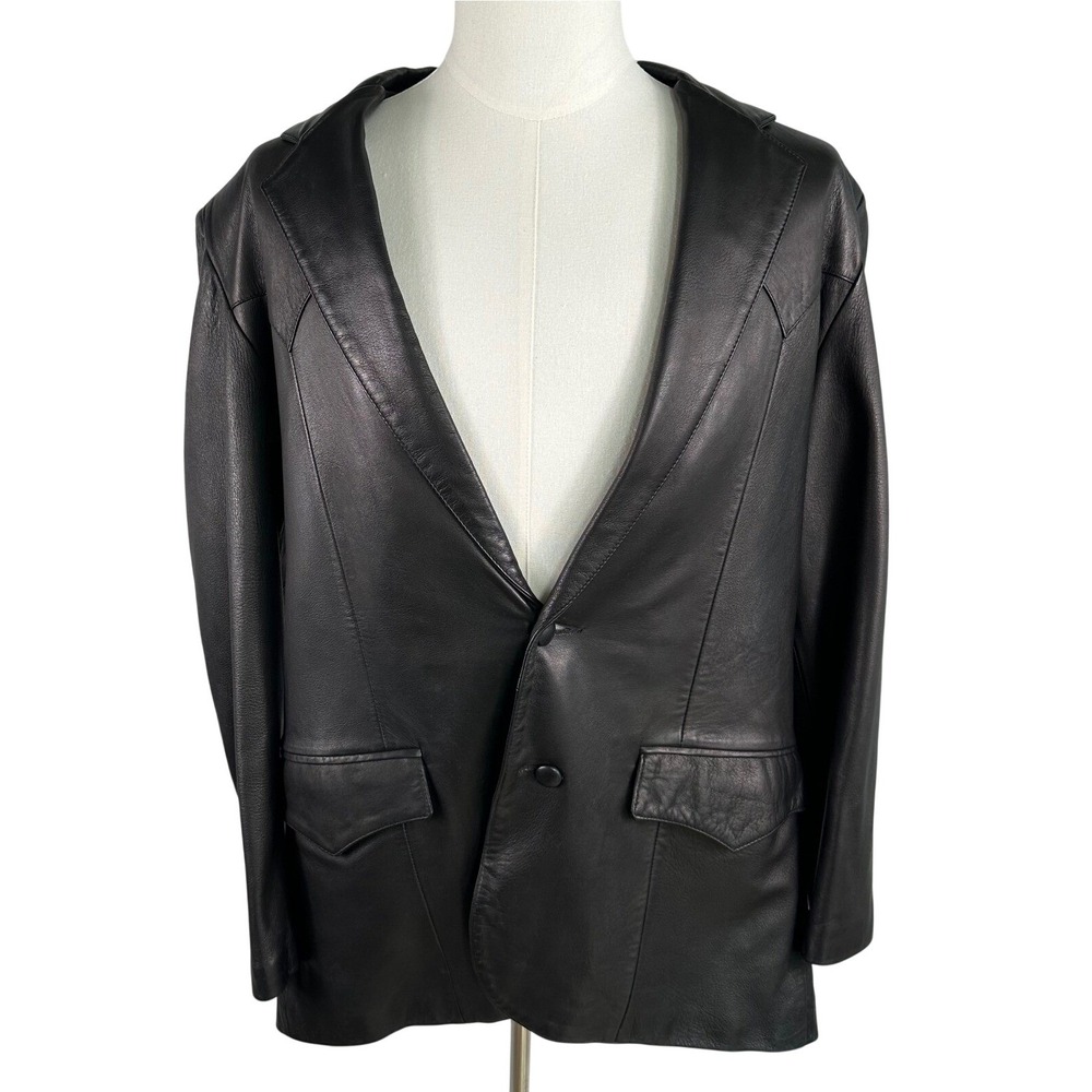 Rare Vintage Continental Leather Fashions‎ Blazer Men 44 Black Soft Western Yoke
